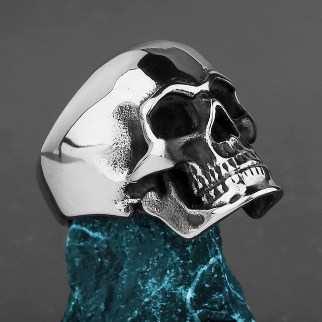 HNSP Totenkopfring Edelstahl, Silber, Herren, Vintage - Bild 1
