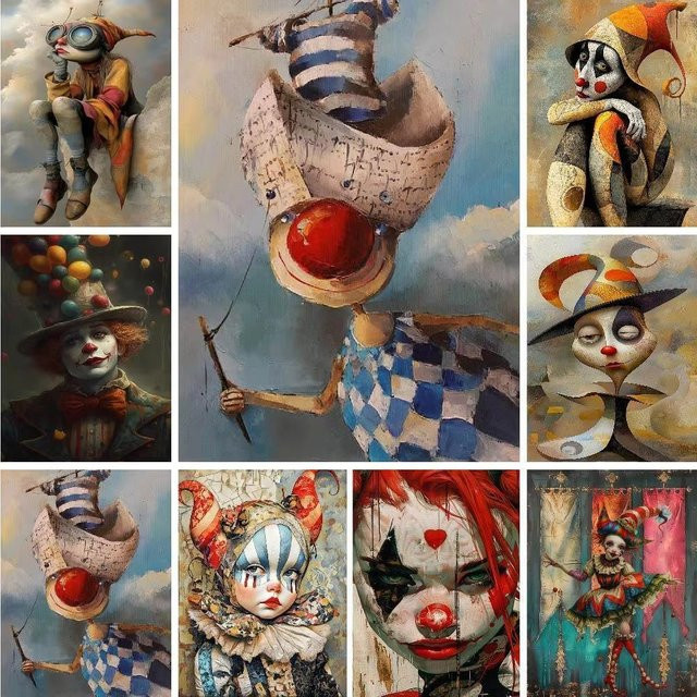 KAYOU Ölgemälde nach Zahlen, Clowns, Leinwand, Bunt / Mehrfarbig - Bild 1