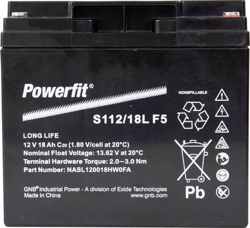 GNB Powerfit S112/18L F5 Bleiakku 12V 18Ah Blei-Vlies AGM Schwarz B/H/T: 181,5 x 167,5 x 77 mm - Bild 1