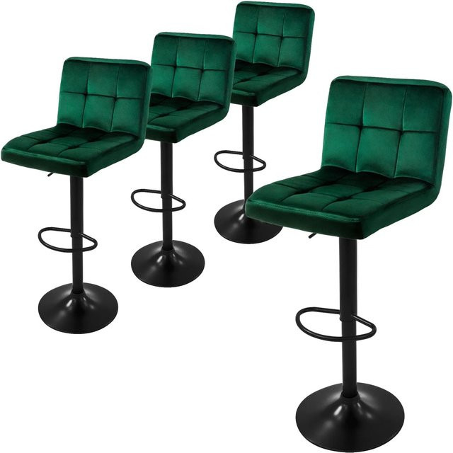 ML-Design Barhocker 4er Set aus grünem Samt mit Rückenlehne, Fußstütze und 360 Grad Drehsitz, höhenverstellbar 63-83 cm - Bild 1
