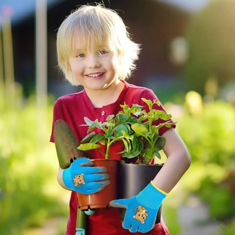 YUMARCH Kinder-Gartenarbeitshandschuhe mit griffiger Gummibeschichtung in Pink - Bild 3