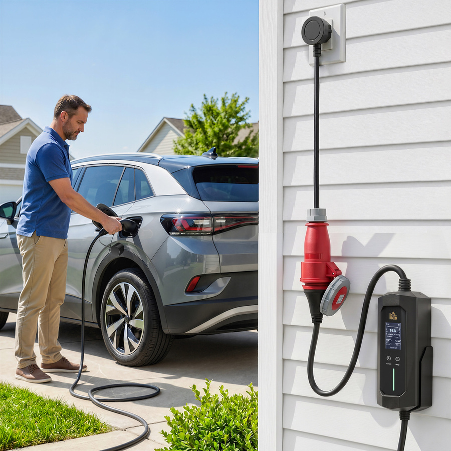 HOMCOM Mobile Wallbox 11kW Typ 2 Ladekabel 8m CEE 16A auf Typ 2, Schwarz, IP65 tragbares EV Ladegerät für Elektrofahrzeuge und Plug-in-Hybride mit einstellbarer Ladeleistung und Zeitvorwahl - Bild 2