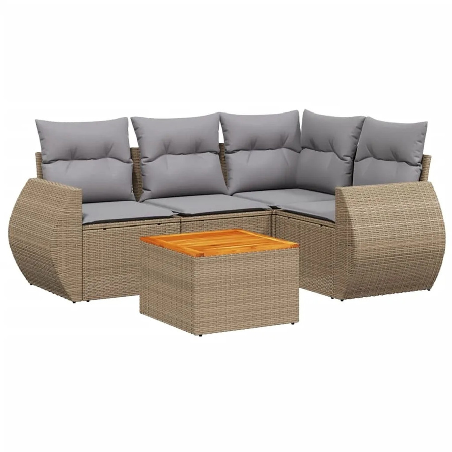 vidaXL 5-teilige Garten-Sofagarnitur in L-Form aus Poly-Rattan mit Kissen in Beige und Grau - Bild 2
