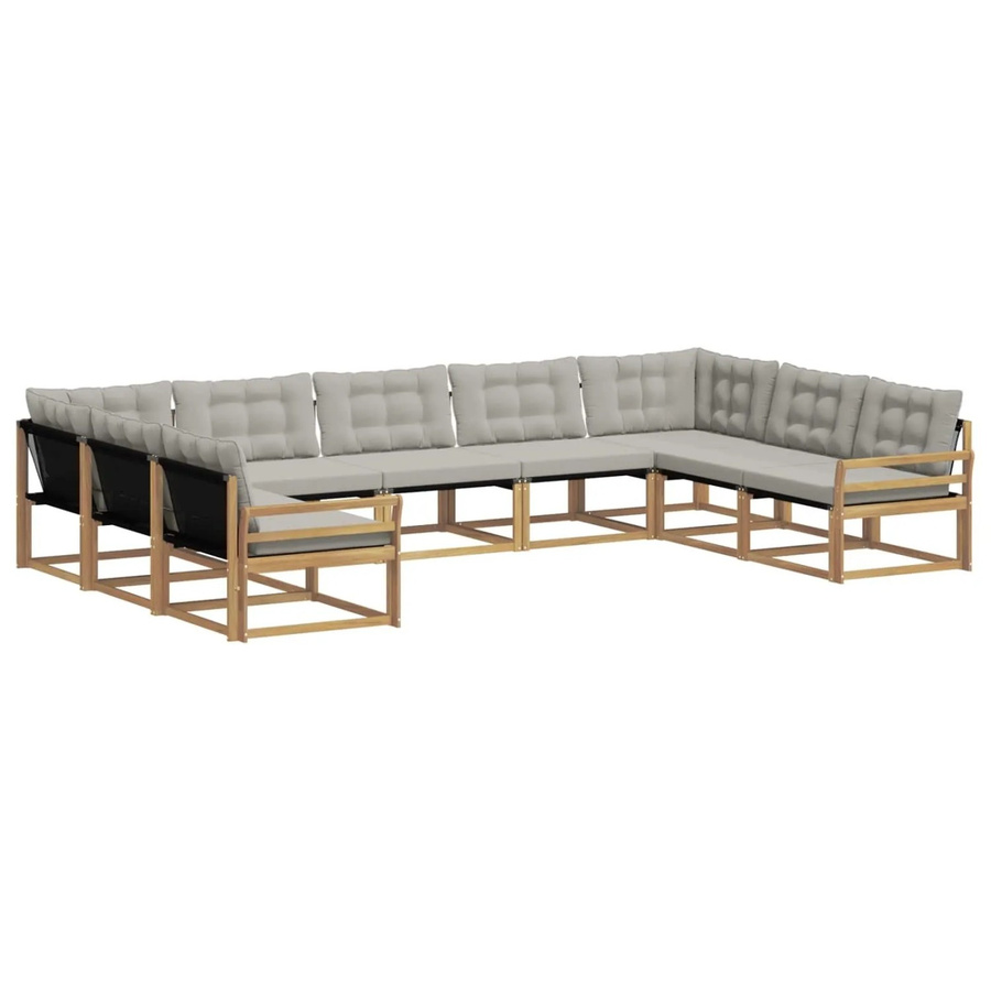 vidaXL Outdoor-Sofagarnitur 9-tlg. aus Akazienholz mit Textilene und Kissen in Weiß und Hellgrau - Bild 2