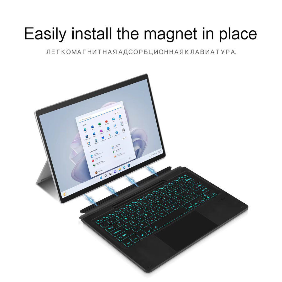 LFOIQN Bluetooth Tastaturhülle mit Hintergrundbeleuchtung und Trackpad für Microsoft Surface Pro 8 9 10 11 X 13 Zoll in Schwarz - Bild 2