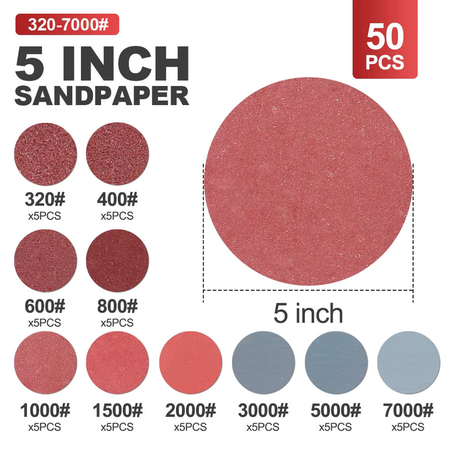 XCAN Schleifscheiben mit Klettverschluss für Exzenterschleifer, 50 Stück, Durchmesser: 12,7 cm, Körnung 320–7000 für Holzarbeiten und Polieren - Bild 2