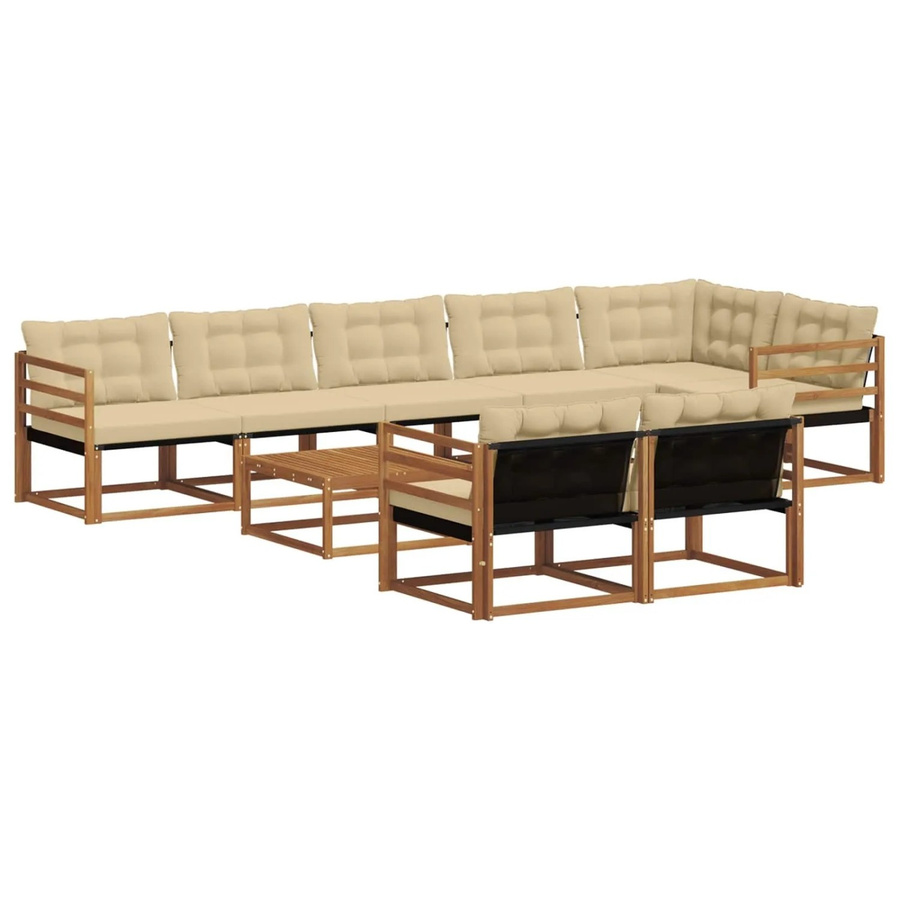 vidaXL Outdoor-Sofagarnitur 9-teilig aus Akazienholz mit Textilene und Kissen in Natur-Beige - Bild 2