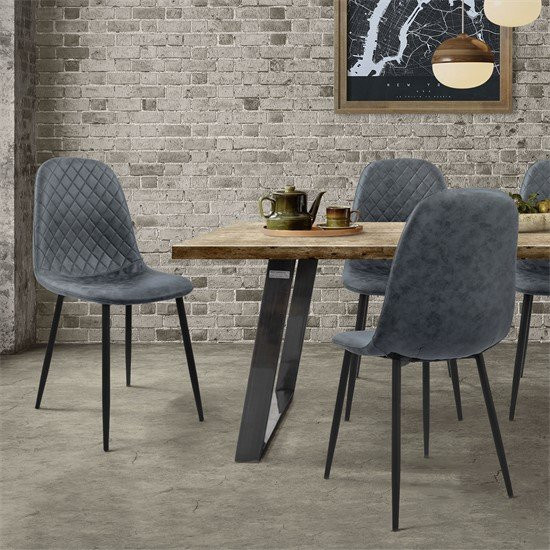 ML-Design Esszimmerstuhl 4er Set in Anthrazit mit Rauten Steppung und Kunstleder Bezug - Bild 1