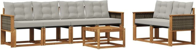 vidaXL Outdoor-Sofagarnitur aus Akazienholz mit Textilene und Kissen in Beige und Grau - Bild 1