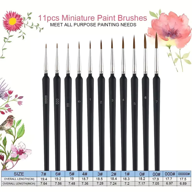 Yutiars Miniatur-Detailpinsel Set in Schwarz, 11 oder 22 Stück für Malen nach Zahlen und Nagelkunst - Bild 3