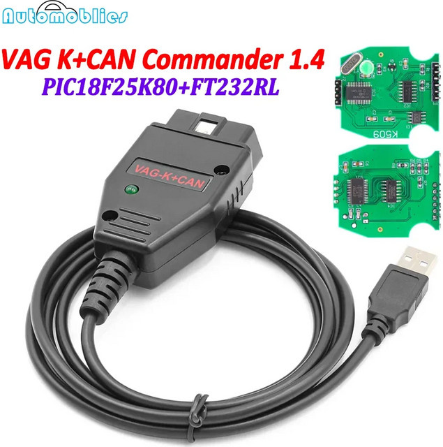 JFIND OBD2 Diagnose-Scanner für VAG K-CAN 1.4 mit FT232RL PIC18F25K80 und Kabel für Audi und VW in Schwarz - Bild 1