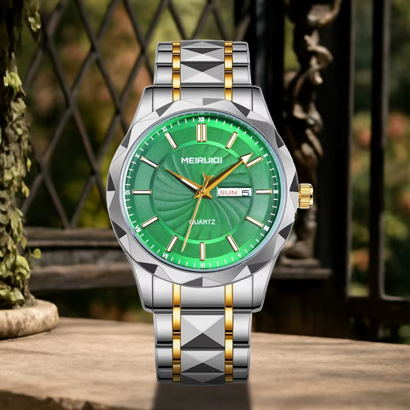 MEIRUIQI Armbanduhr Quarz, Edelstahl, Grün, Datum, Herren - Bild 2