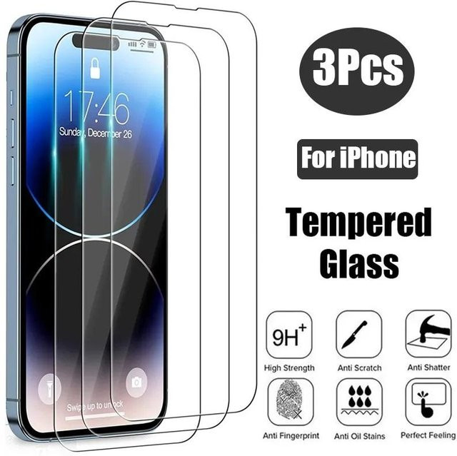 3er-Pack Displayschutz aus gehärtetem Glas für Apple iPhone 15 Pro Max 14 Plus 13 Mini 12 11 X XR XS Max transparent - Bild 1