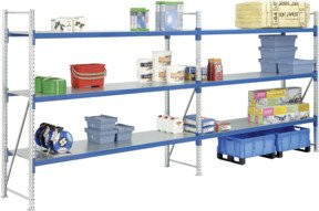Bito Weitspannregal Set F3 Grundfeld mit 4 Ebenen aus Stahl in Enzianblau, H 250 cm x B 220 cm x T 110 cm - Bild 1