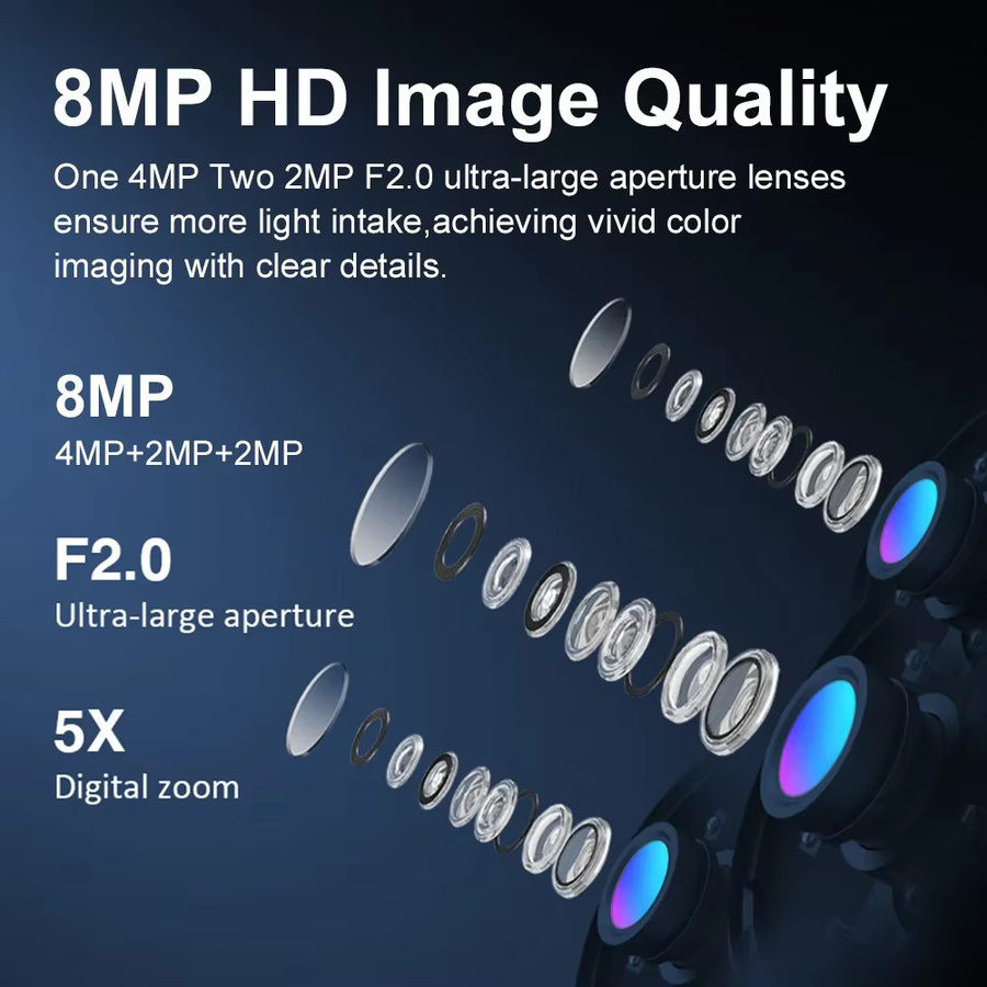 Vstarcam PTZ Überwachungskamera mit 8MP 4K HD, 3 Objektiven, Vollfarb-Nachtsicht und Zwei-Wege-Audio, Weiß - Bild 2