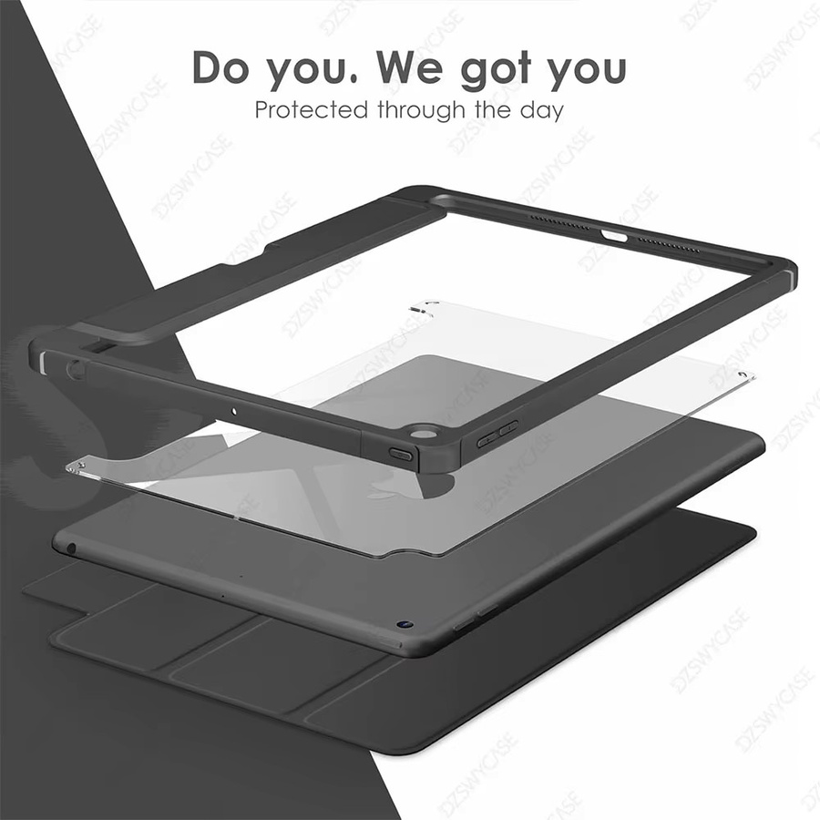 DZSWYCASE Transparente Hülle für iPad 9./8./7. Generation 10,2 Zoll (2021/2020/2019), Stoßfeste TPU-Schutzhülle mit Stifthalter, Schwarz - Bild 4