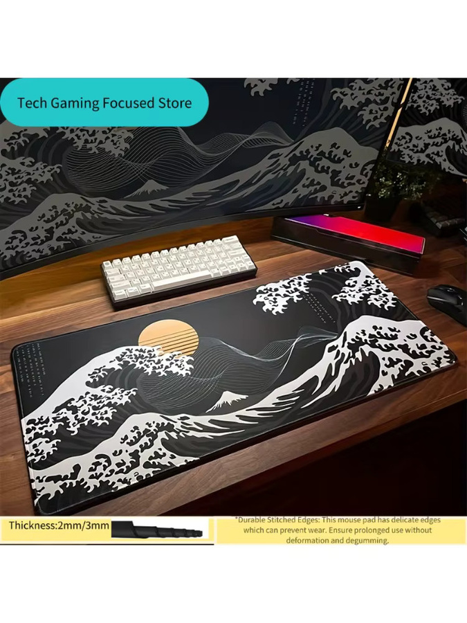 VIKAMA Black Wave Mauspad in Schwarz, rutschfeste Gaming-Mausmatte für deinen Desktop - Bild 5