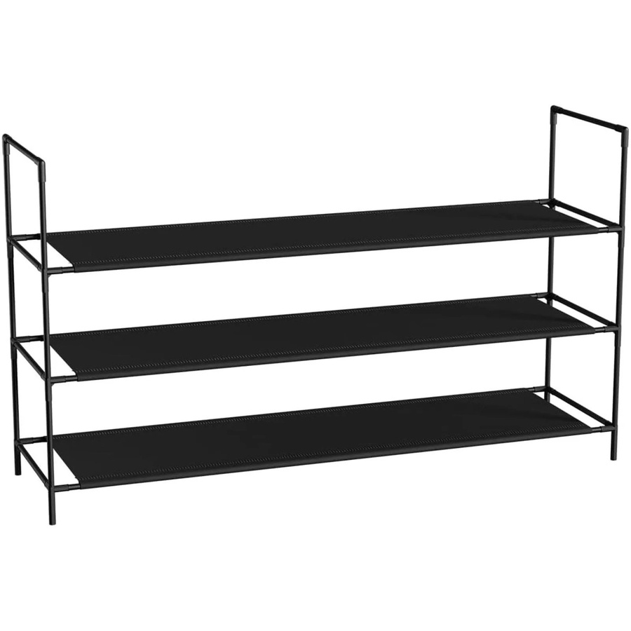 Sekey Schuhregal aus Metall in Schwarz mit 3 Ebenen und Vlies, extra breit mit einer Breite: 98,5 cm für 12-20 Paar Schuhe, stapelbar und platzsparend - Bild 2