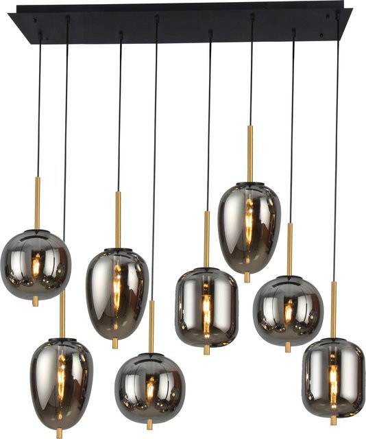 Globo Pendelleuchte Blacky 8-flammig in Schwarz aus Metall und Glas mit rauchfarbenen Schirmen B/H/T: 94 x 120 x 34 cm - Bild 1