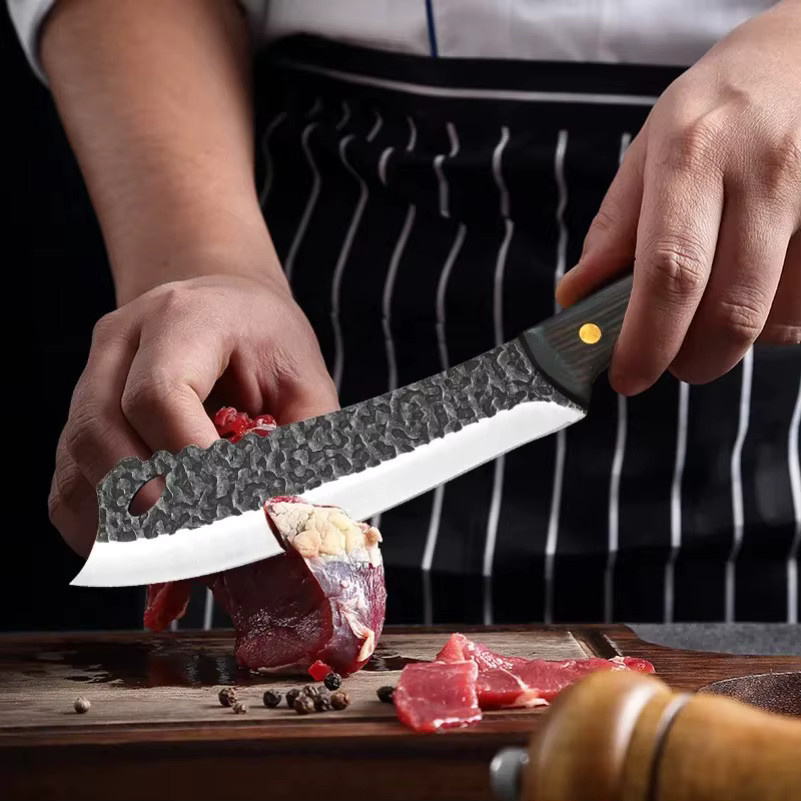 InLeung Chefmesser aus Edelstahl mit Holzgriff zum Schneiden von Fleisch, Obst und Gemüse - Bild 3