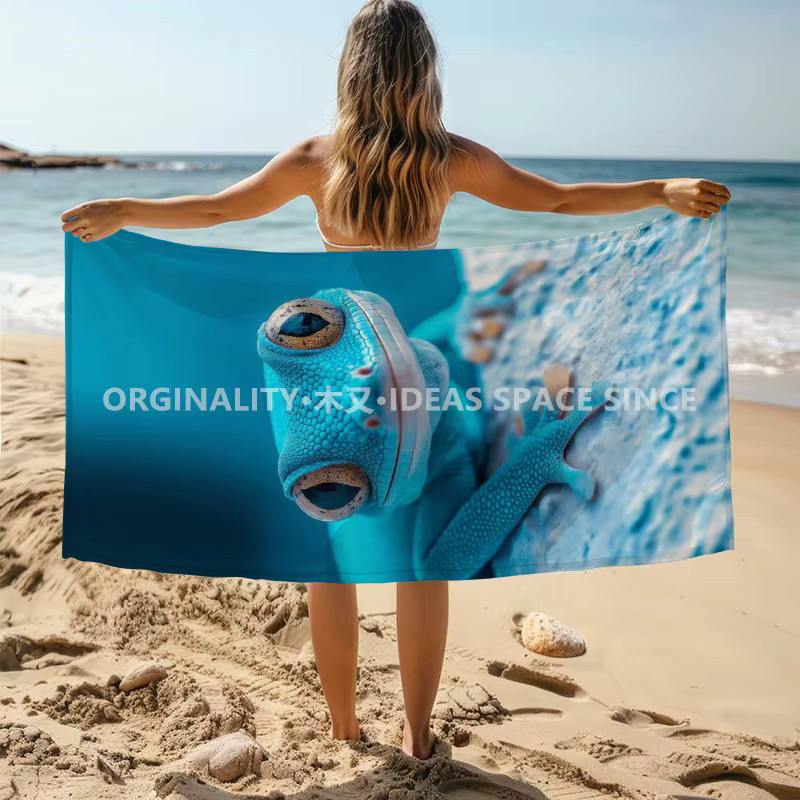 Blaues Gecko-Strandtuch mit Sommer-Vibe-Muster für Strand, Camping und Reisen - Bild 2