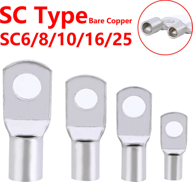 100 Stück SC Typ Kabelverschraubungen aus Kupfer für Batterieblöcke in Gold und Silber, Blank Drahtnasen-Terminals mit 6mm, 8mm und 10mm Lochgröße - Bild 1