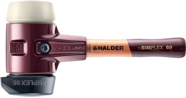 Halder Simplex Schonhammer mit Gummi- und Nylonkopf, Ø 80 mm, extra kurzer Stiel und Standfuß, Thermpergussgehäuse - Bild 1