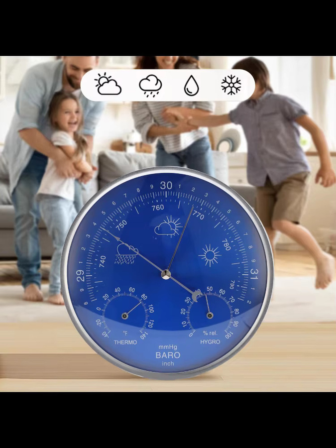 Meterk Kombi-Messgerät aus Aluminiumlegierung mit Thermometer, Barometer und Hygrometer in Blau für Innen und Außen - Bild 4