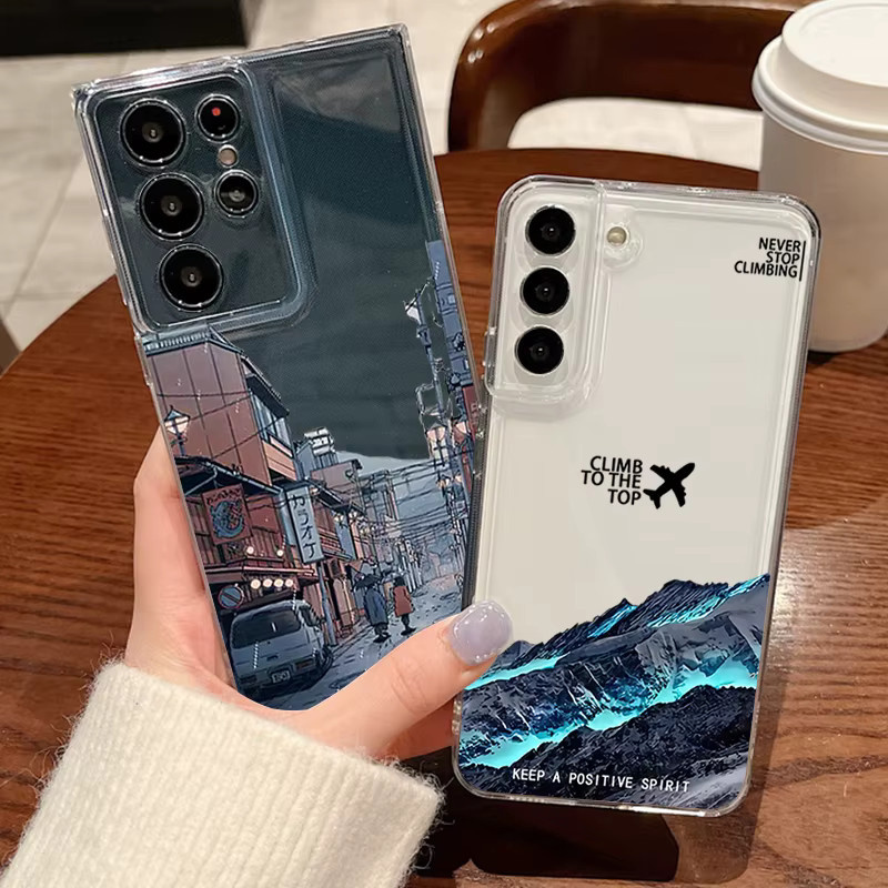 MOESOE Transparente Handyhülle mit Bergflugzeug-Muster für Samsung Galaxy S26 S25 S24 S23 Ultra S22 Plus S21 FE als TPU Softcover - Bild 1