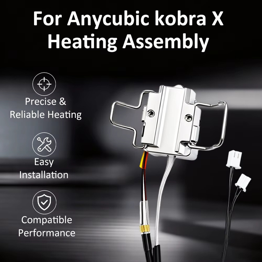 Anycubic Kobra X Hotend-Heizbaugruppe Komponenten-Kit mit Heizpatrone und Thermistor-Temperatursensor in Silber - Bild 2