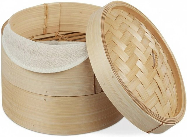 Relaxdays Dampfgarer aus Bambus in Natur Beige mit 2 Etagen, Breite: 20,5 cm, Tiefe: 16,5 cm