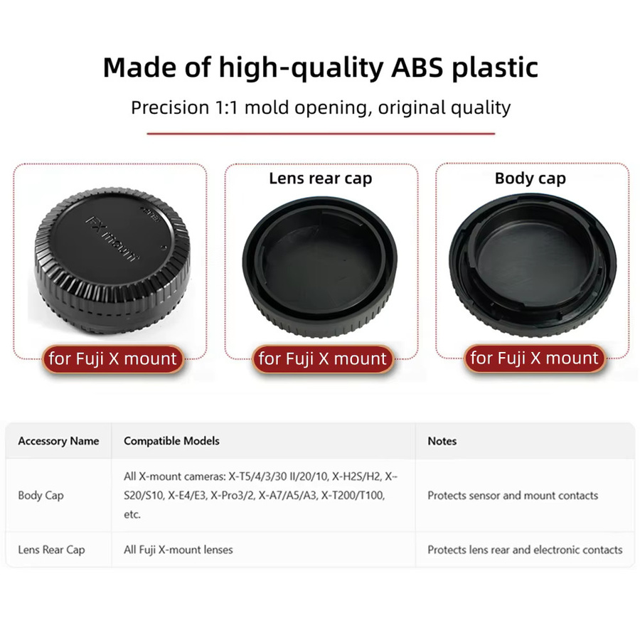 Fujifilm Kamera-Zubehör Set: Kamera-Gehäuseabdeckung und Objektivrückdeckel in Schwarz für Fujifilm X-Serie Modelle wie XT5, XT4, XT3, XH2S, XS20 und weitere - Bild 2