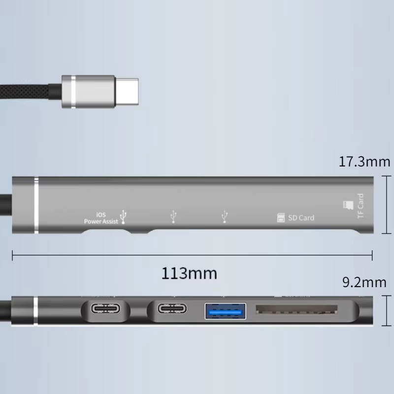 DIXSG USB-C-Hub 2.0 mit 5 Anschlüssen aus Aluminiumlegierung in Silber und Grau für Laptop, PC, MacBook Pro und Surface Pro - Bild 4