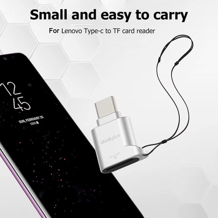 Lenovo Thinkplus USB-C Micro SD Kartenleser Mini Metall Adapter in Silber - Bild 4