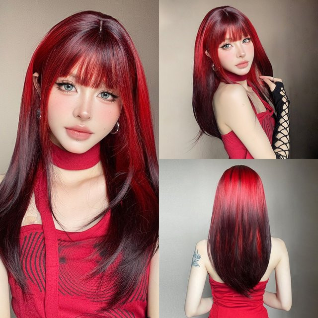 EASIHAIR Synthetische Perücke, schwarz-rot, mit Pony, Damen - Bild 1