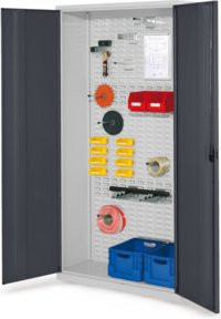 Kappes Werkstückschrank RasterPlan mit Schlitzplattenrückwand und Vollblechtüren in Grau RAL 7035/7016 - Bild 1