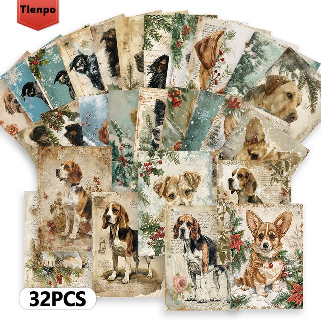 32 Stück Weihnachts-Hundepostkarten im Vintage-Stil, Mehrfarbig, Wanddekoration und Schulbedarf - Bild 1