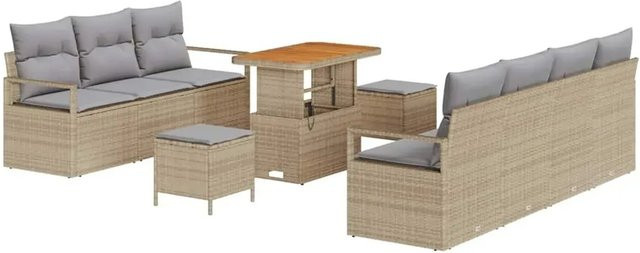 vidaXL Garten-Sofa-Set aus Poly-Rattan mit Kissen, 10-teilig, Beige - Bild 1