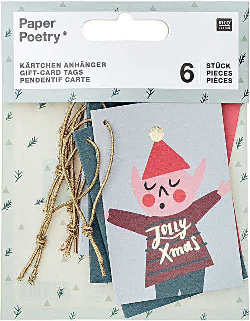 Rico Design Paper Poetry Kärtchenanhänger Jolly Christmas Classic in Multicolor, 6 Stück - Bild 1