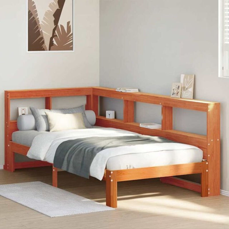 Massivholzbett aus Kiefer mit Regal von Vidaxl in Braun, B/T/H: 75 x 190 x 80 cm - Bild 1