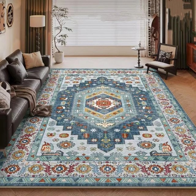 VIKAMA Vintage Persischer Wohnzimmerteppich im Ethno-Stil, rutschfester und pflegeleichter Teppich in Multicolour für Wohnzimmer und Schlafzimmer - Bild 1