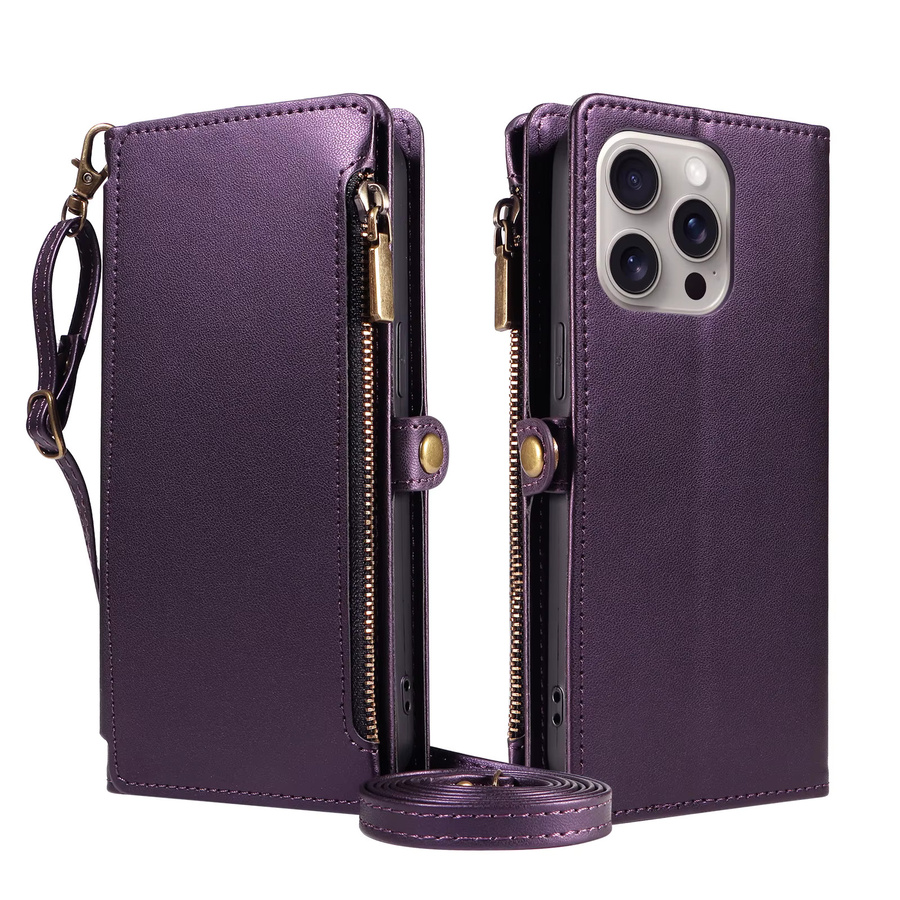 Xiaomi Flip-Cover Schutzhülle für Redmi Note 8/9/10/11/12/13/14/15 Pro in Lila mit Kartenfächern, Geldbörse, Münzfach mit Reißverschluss, Umhängegurt und Ständer aus Kunstleder - Bild 7