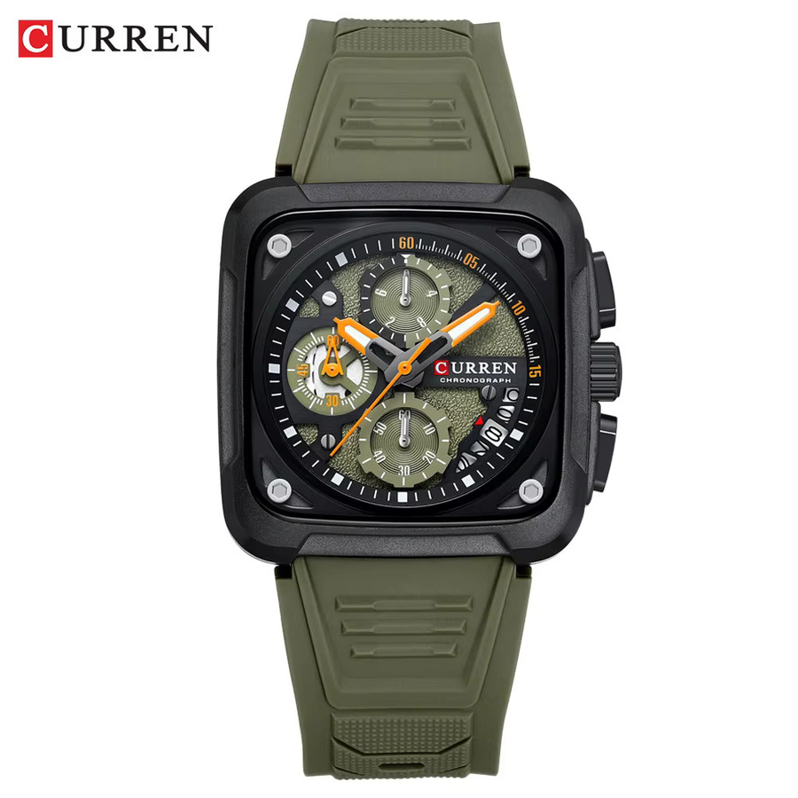 CURREN Chronograph Armbanduhr, Quarz, Eckig, Schwarz, Herren - Bild 3