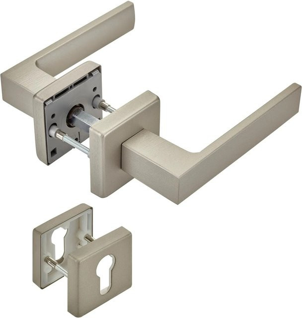 SO-TECH Türdrückergarnitur CUBE in Edelstahloptik Matt mit Rosette und Profilzylinder aus Aluminium - Bild 1