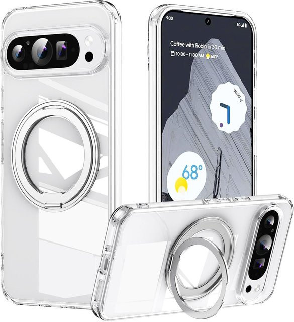 Transparente Handyhülle mit 360 Grad drehbarem Ständer und magnetischer Rückseite für Google Pixel 8 9 10 Pro XL 9A 8A LMD001 - Bild 1