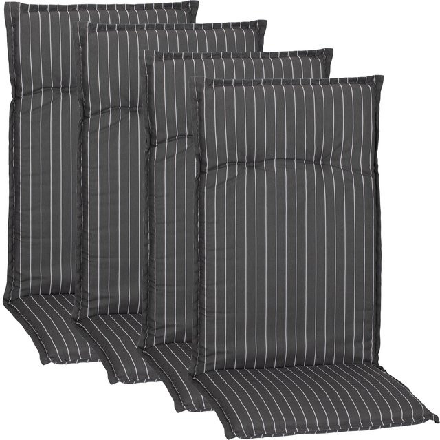 NYVI Gartenstuhl-Auflage Barcelona Hochlehnerauflage für Gartenstühle 4er Set Grau mit weißen Streifen - Bild 1