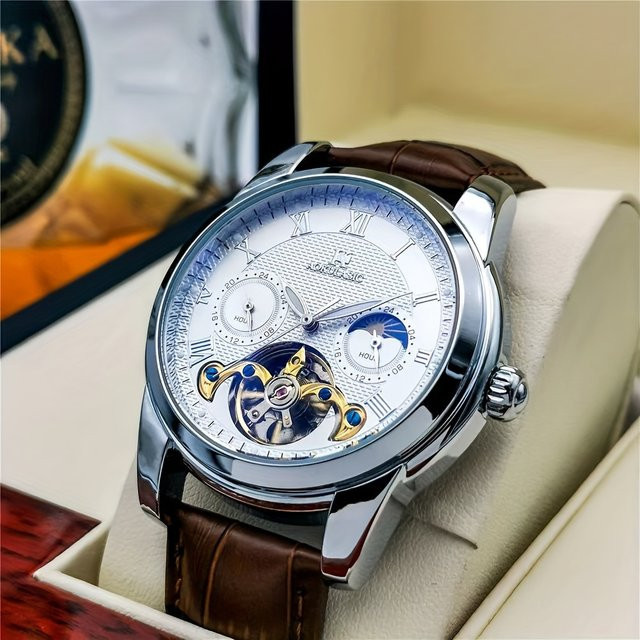 AOKULASIC Armbanduhr, Automatik, Edelstahl, Leder, Herren - Bild 1
