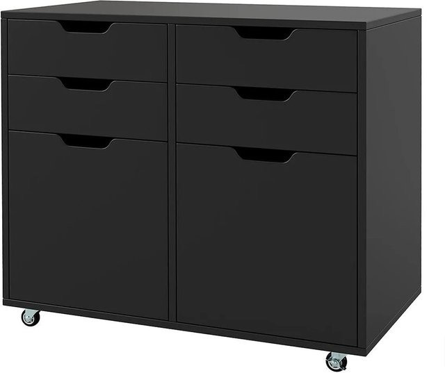 Costway Rollcontainer mit 4 Schubladen und 2 Türen in Schwarz für dein Home-Office - Bild 1