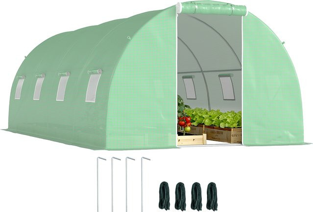 Outsunny Tunnelgewächshaus Grün mit verzinktem Stahlrahmen und PE-Plane, B/T/H: 6 x 3 x 2 m - Bild 1