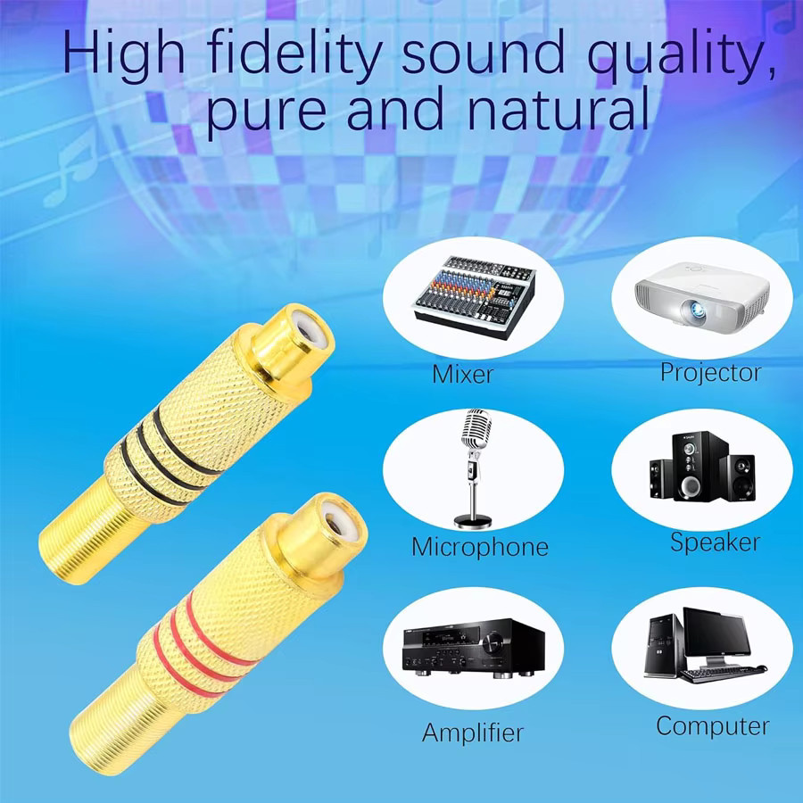 FRHY RCA-Stecker Set Vergoldet Löttyp Männlich und Weiblich für Audio-Video-Anschlüsse von Heimkino-Lautsprechern und Verstärkersystemen in Gold - Bild 2